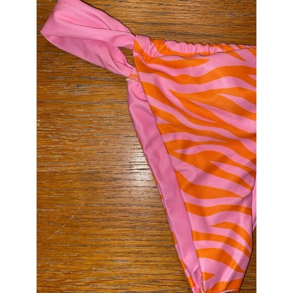 Zebra Print Triangle Bikini Set - Pink & Orange - Womens Swimwear - Picture 3 of 7